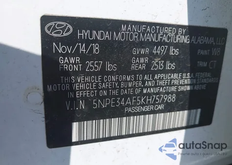 2019 Hyundai Sonata Sel из США, поврежденный, VIN 5NPE34AF5KH757988